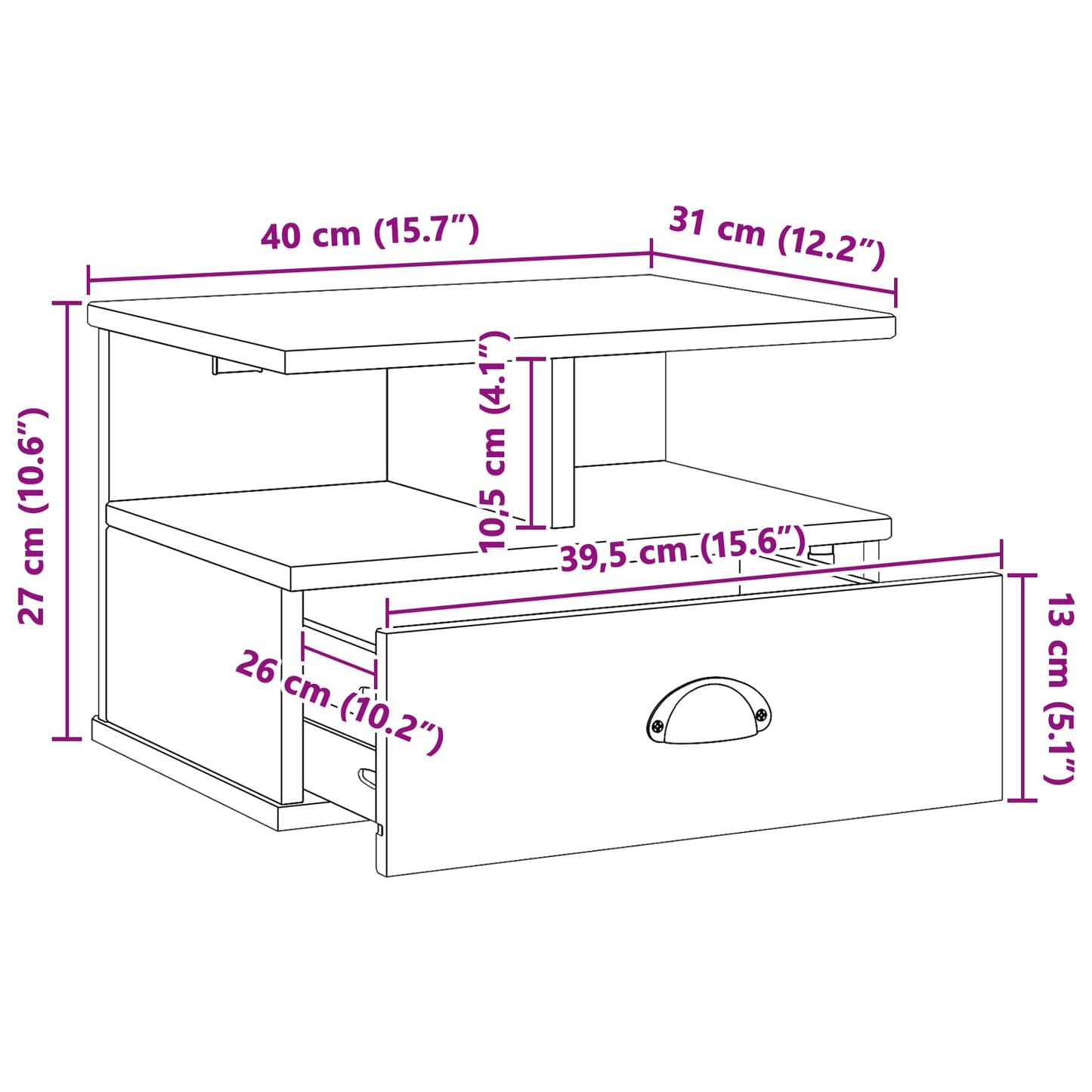 Armadio da Notte con cassetto HILL Bianco 40 x 31 x 27 cm | homemem39