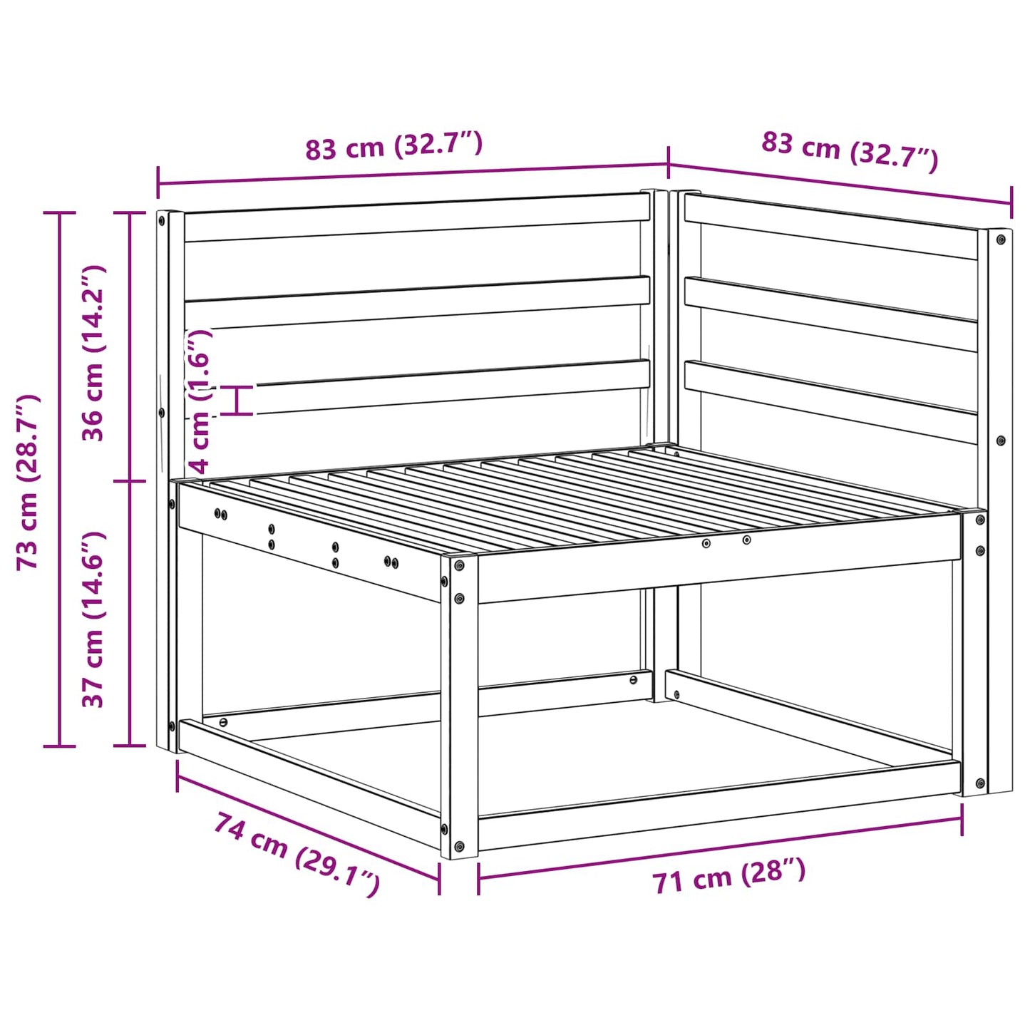 Divano angolare da esterno Bianco 83 x 83 x 73 cm - homemem39
