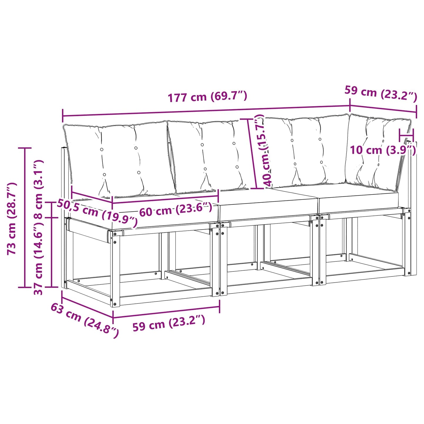Divano modulare da esterno e angolare 3 Pezzo Bianco | homemem39