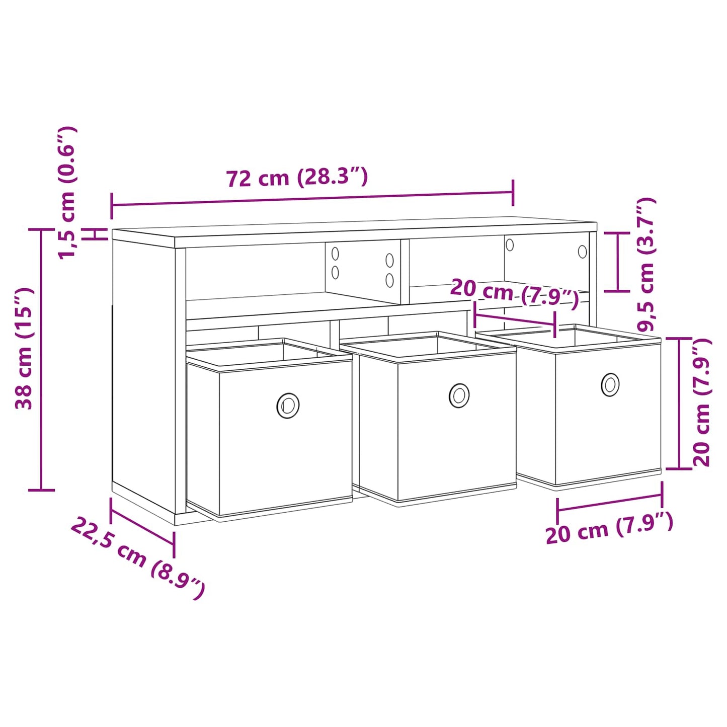 Lowboard con cassetto Rovere Sonoma 72 x 22,5 x 38 cm | homemem39