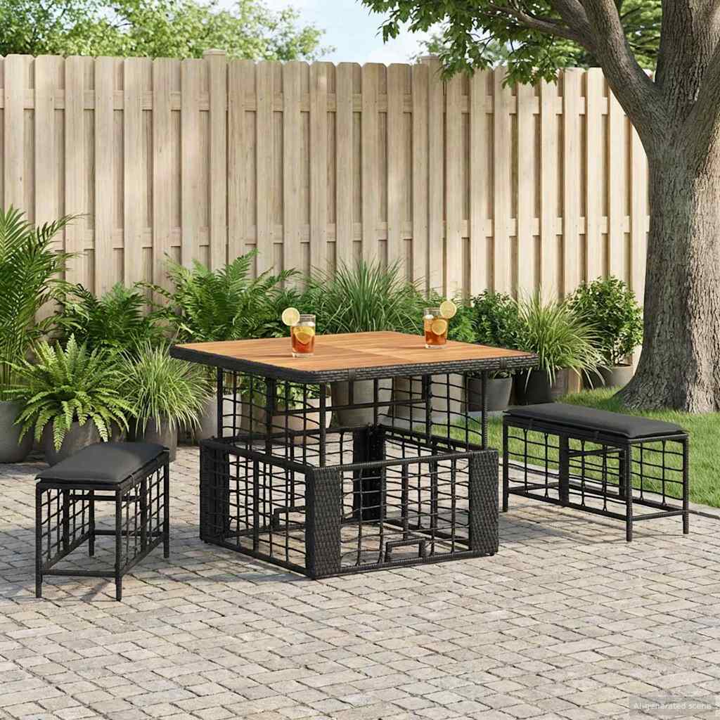 Set da Pranzo per Giardino 3 pz Nero e Grigio - homemem39