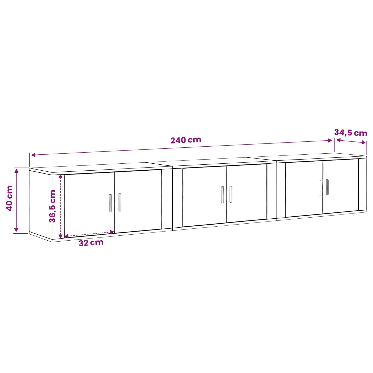 Set Mobile TV da Parete 3 pcs Rovere artigianale