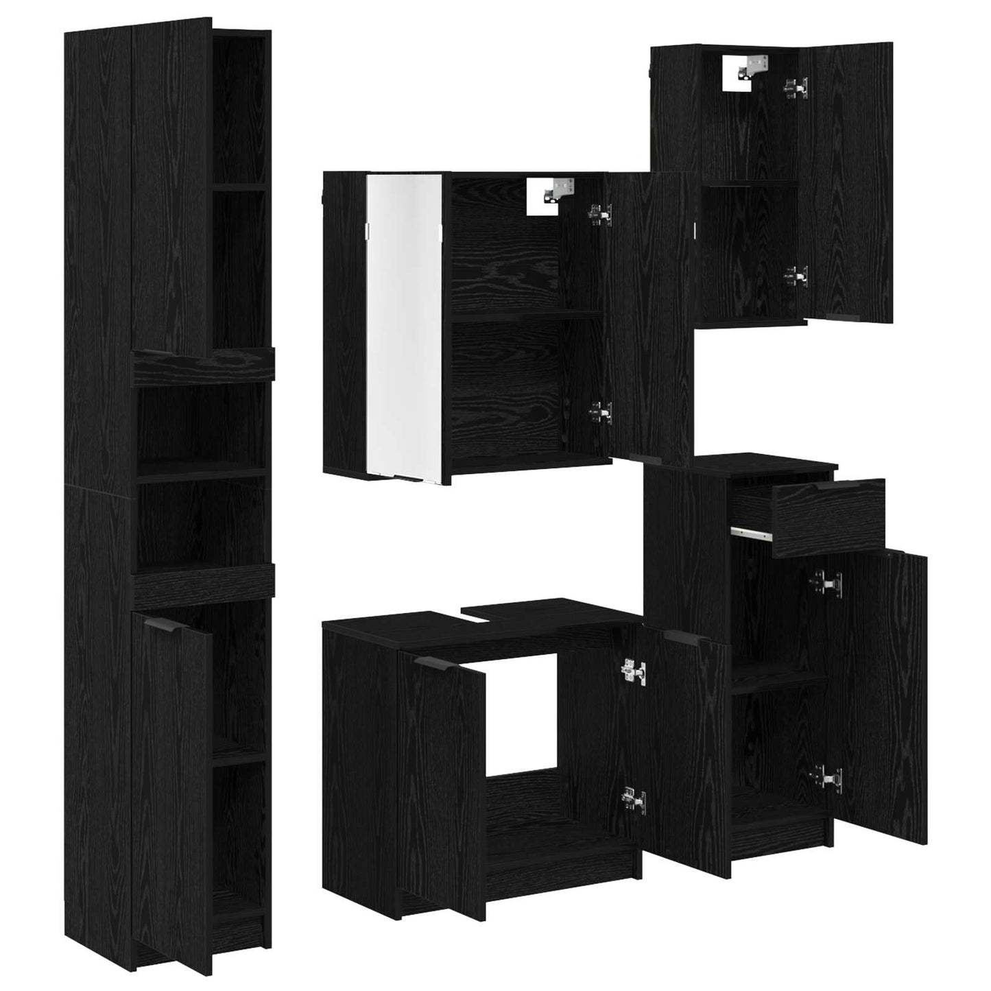 Set di mobili per il bagno 5 pz Rovere Nero 64,5 x 33,5 x 59 cm | homemem39