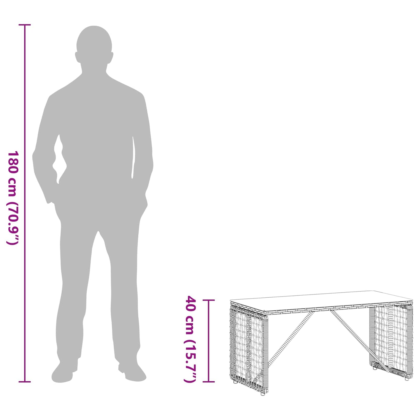 Tavolo da Esterno Nero 80 x 40 x 40 cm Rattan PE e Vetro | homemem39