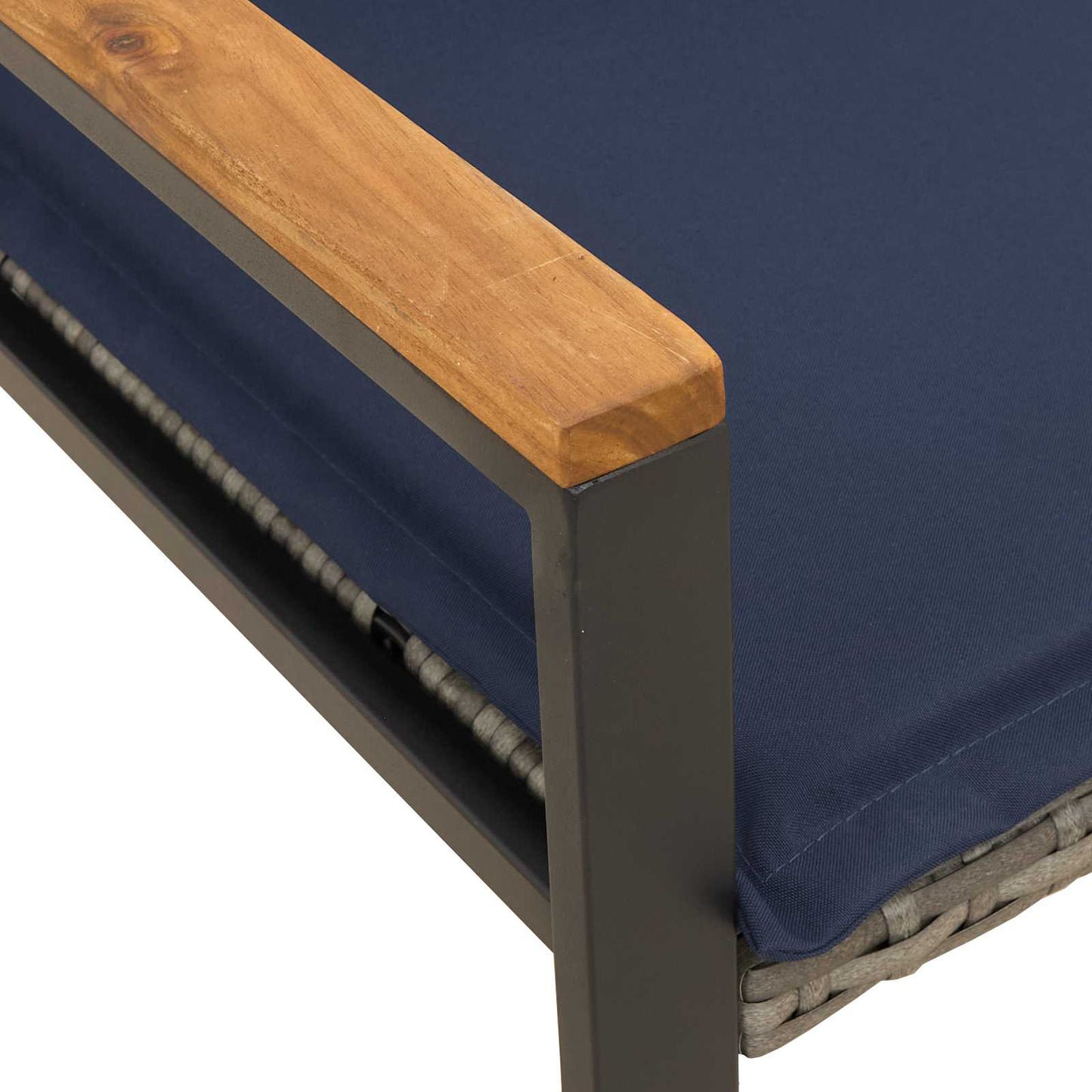 panchina con cuscino Grigio e Blu Navy 115 x 65 x 72 cm Rattan | homemem39