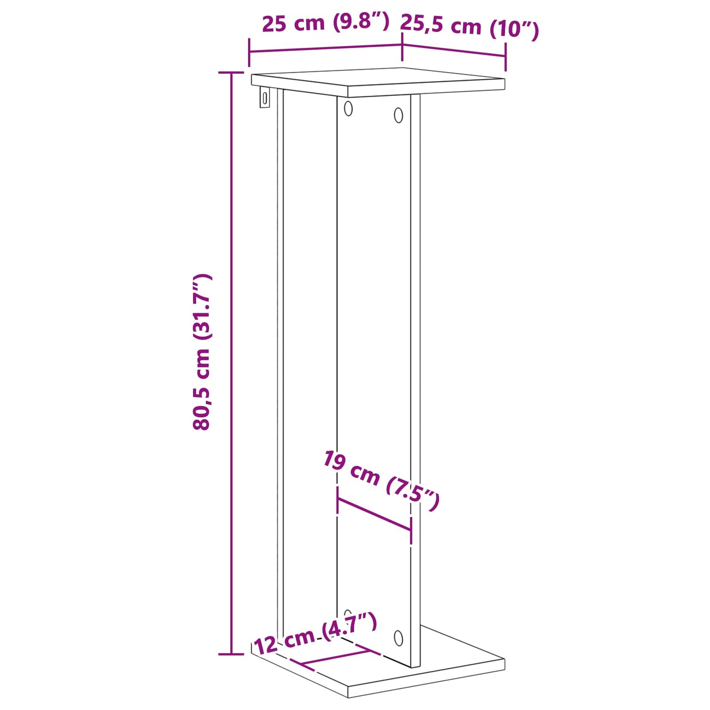 Supporto per piante Rovere Artigianale 25 x 25,5 x 80,5 cm