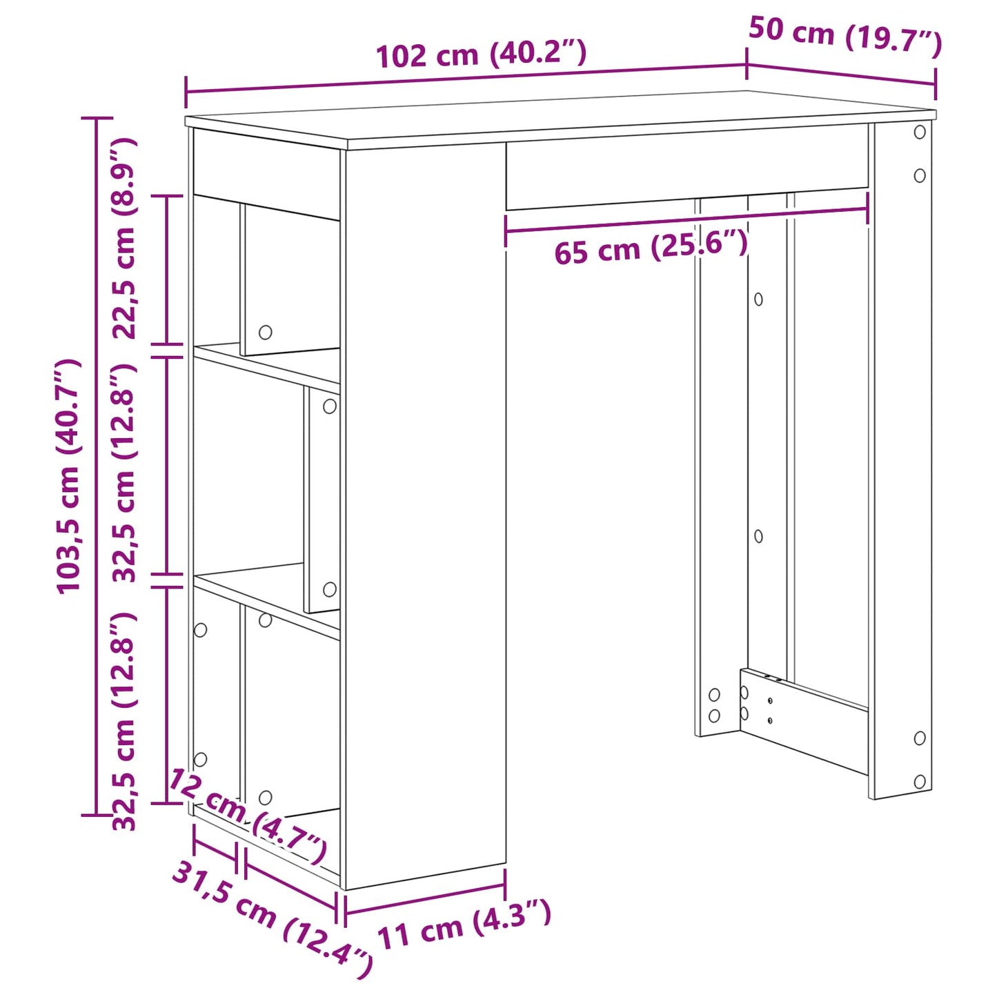 Tavolo da bar Rovere Nero 102 x 50 x 103,5 cm Legno multistrato