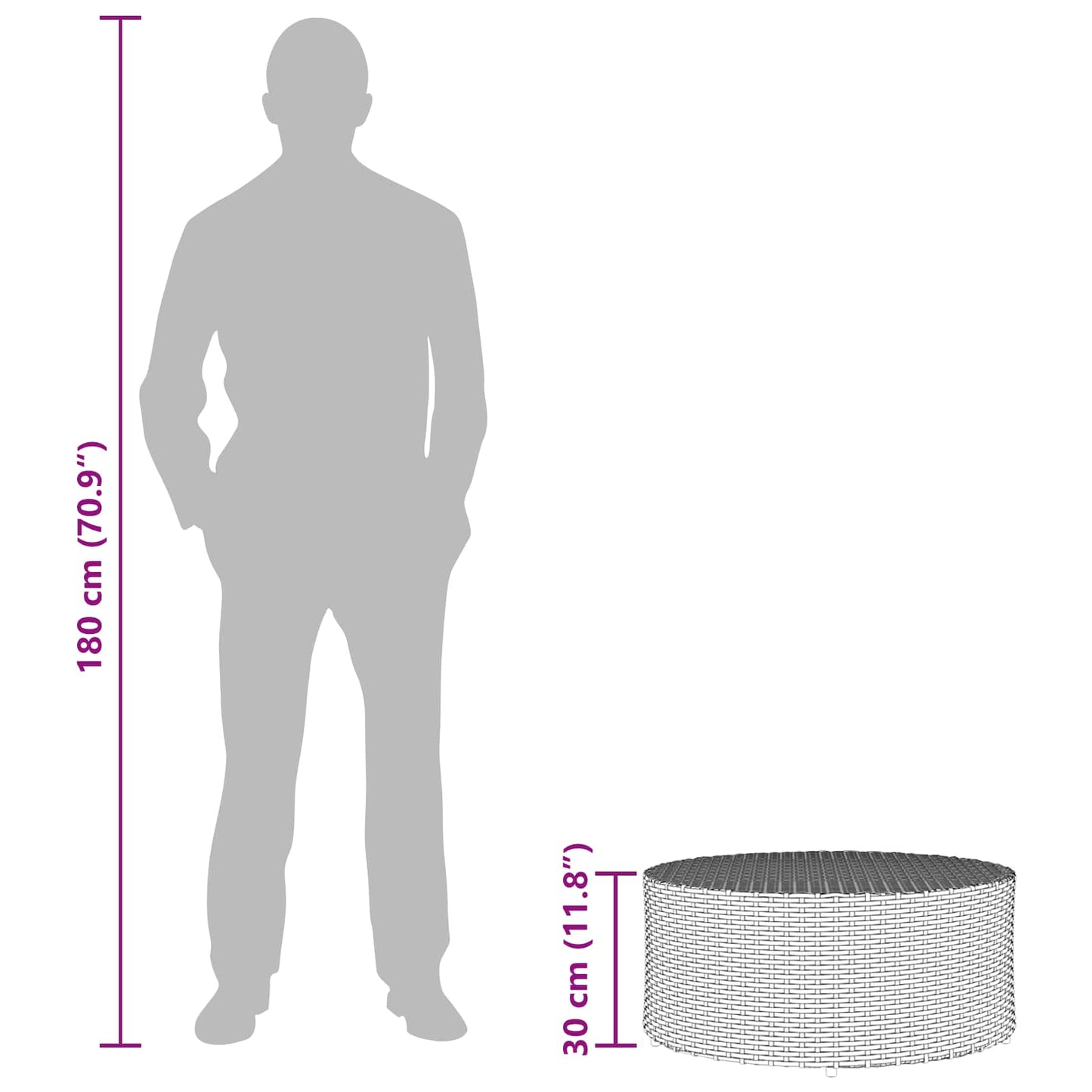 Tavolino da caffè da esterno Grigio Ø 68 x 30 cm polyrattan