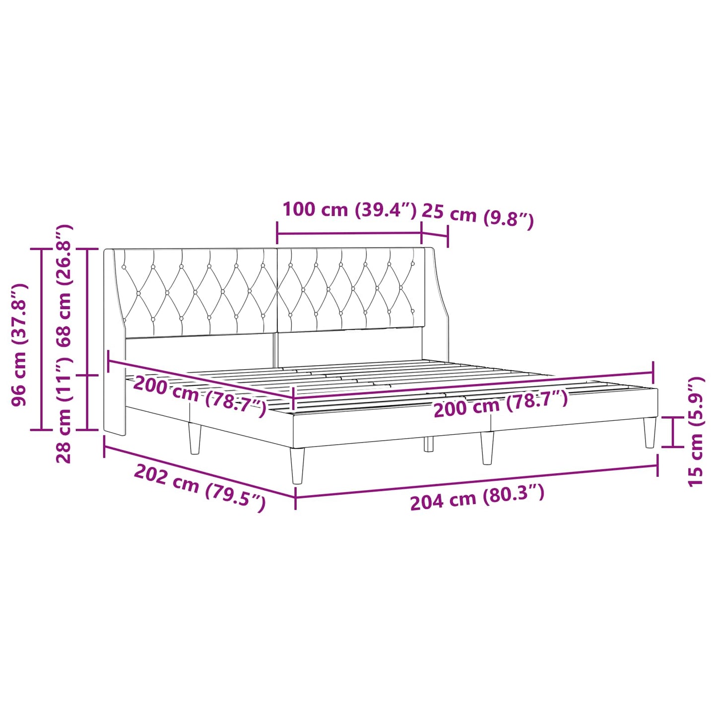 Struttura del letto con testiera Blu 200 x 200 cm Velluto | homemem39