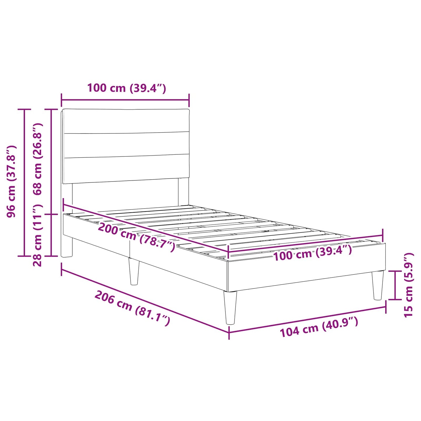 Struttura del letto con testiera Tortora 100 x 200 cm Tessuto | homemem39