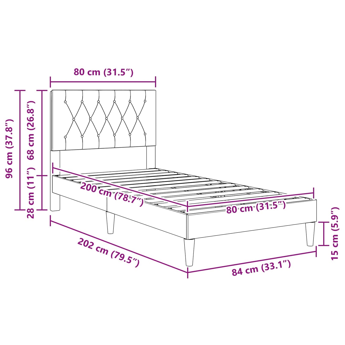 Struttura del letto Verde Scuro 80 x 200 cm Velluto | homemem39