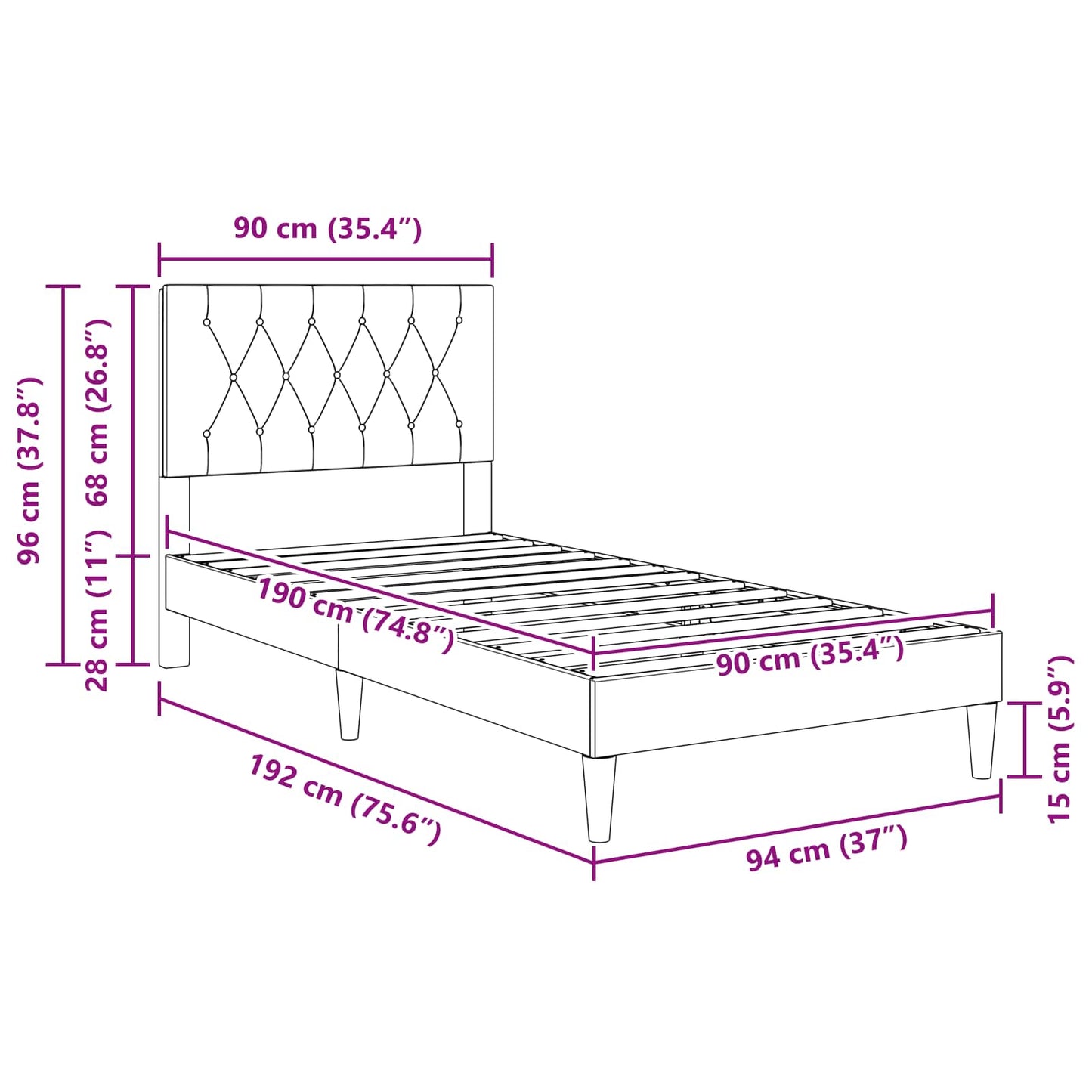 Struttura del letto con testiera Nero 90 x 190 cm Velluto | homemem39