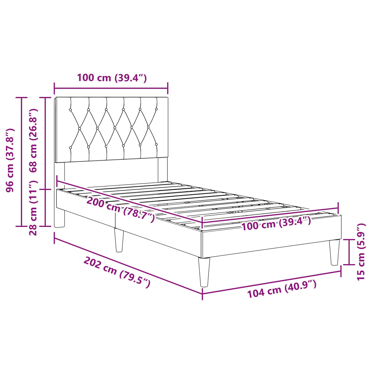 Struttura del letto Verde Scuro 100 x 200 cm Velluto | homemem39
