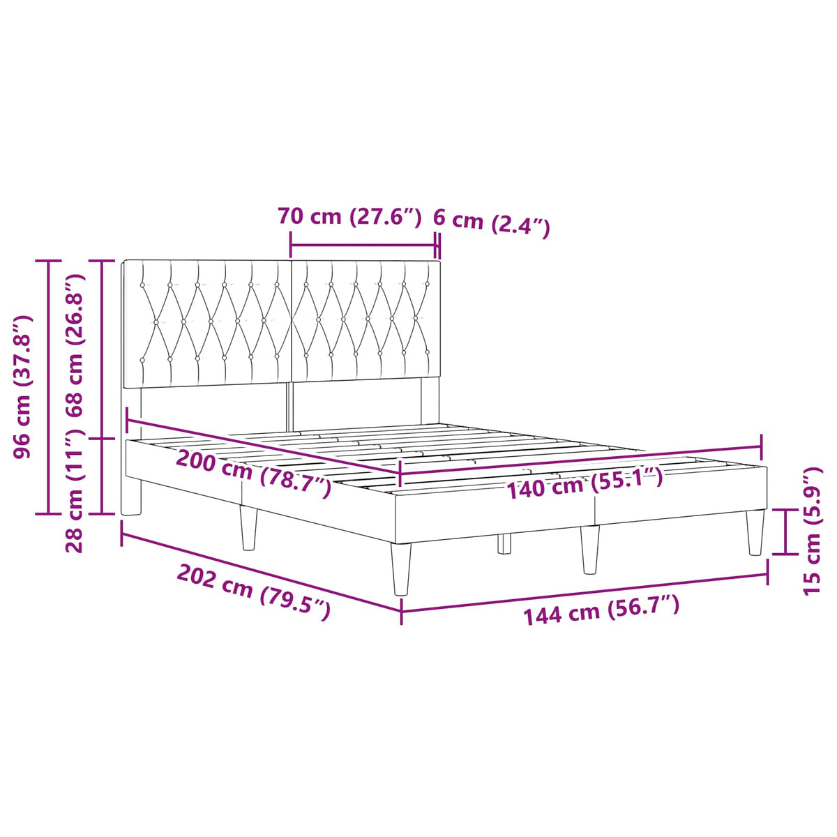Struttura del letto con testiera Blu 140 x 200 cm Velluto | homemem39