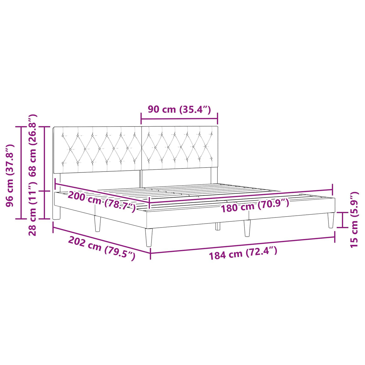 Struttura del letto con testiera Blu 180 x 200 cm Velluto | homemem39