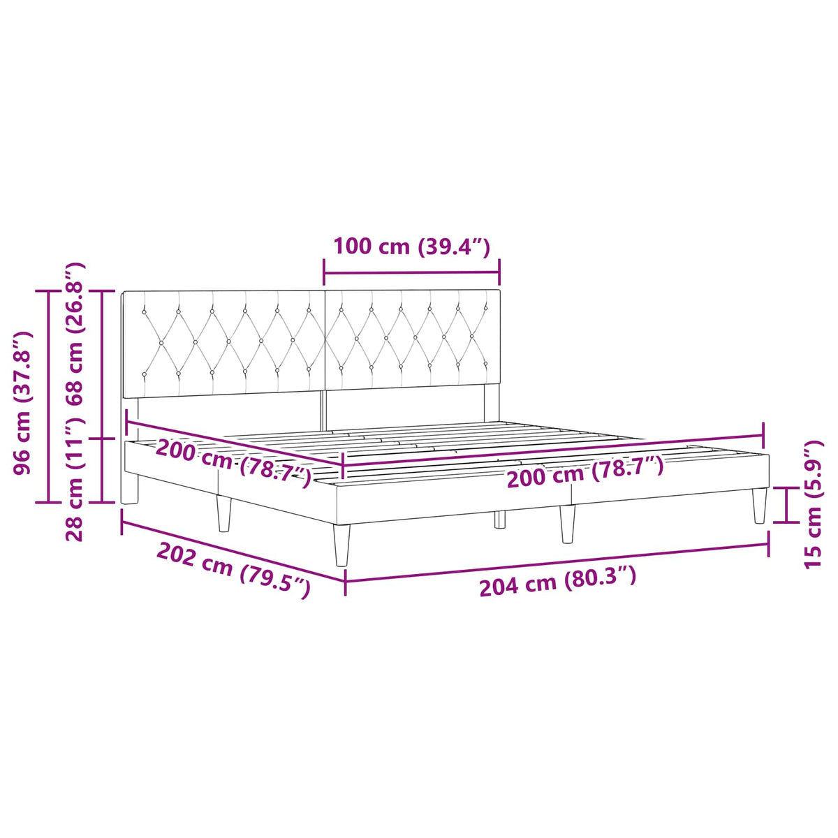 Struttura del letto con testiera Blu 200 x 200 cm Velluto | homemem39