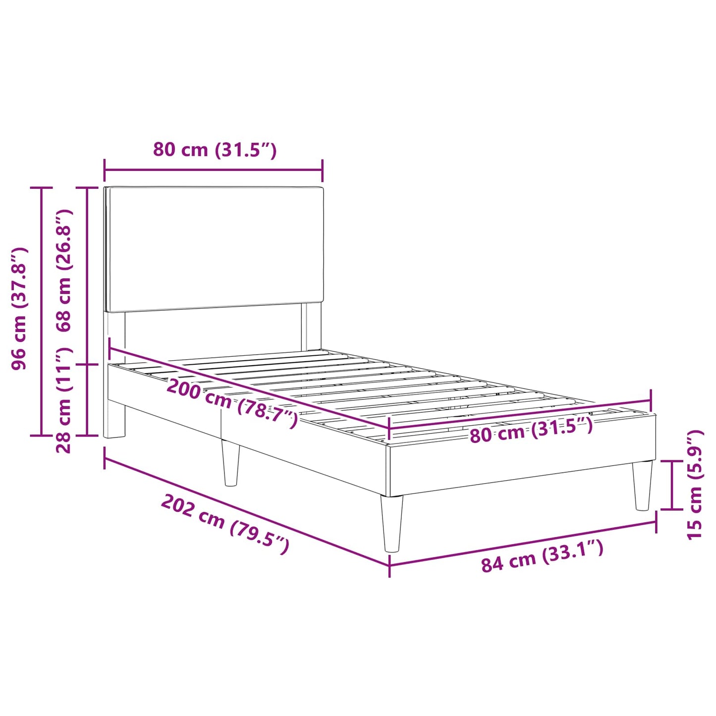 Struttura del letto Grigio Verde Chiaro 80 x 200 cm | homemem39
