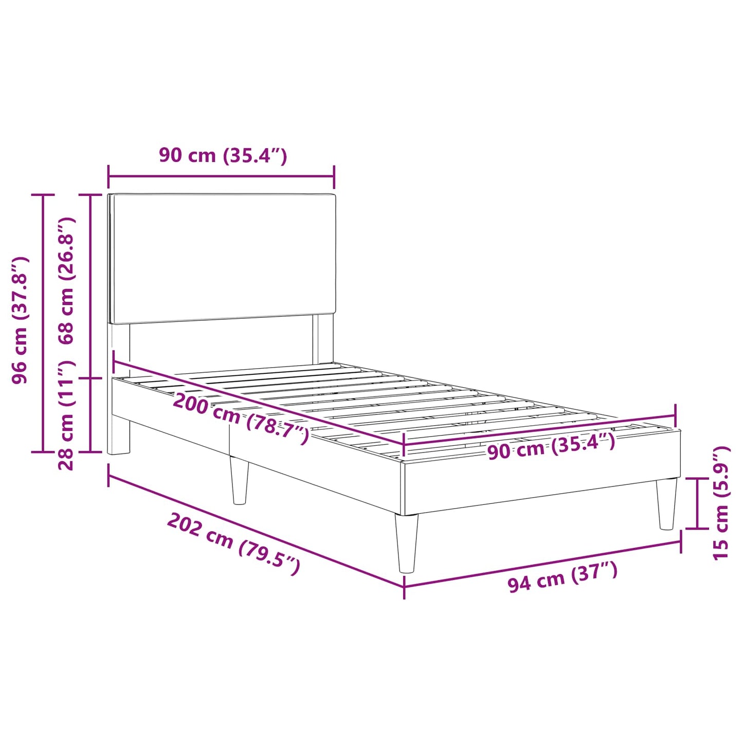 Struttura del letto Grigio Scuro 90 x 200 cm Tessuto in Cords | homemem39