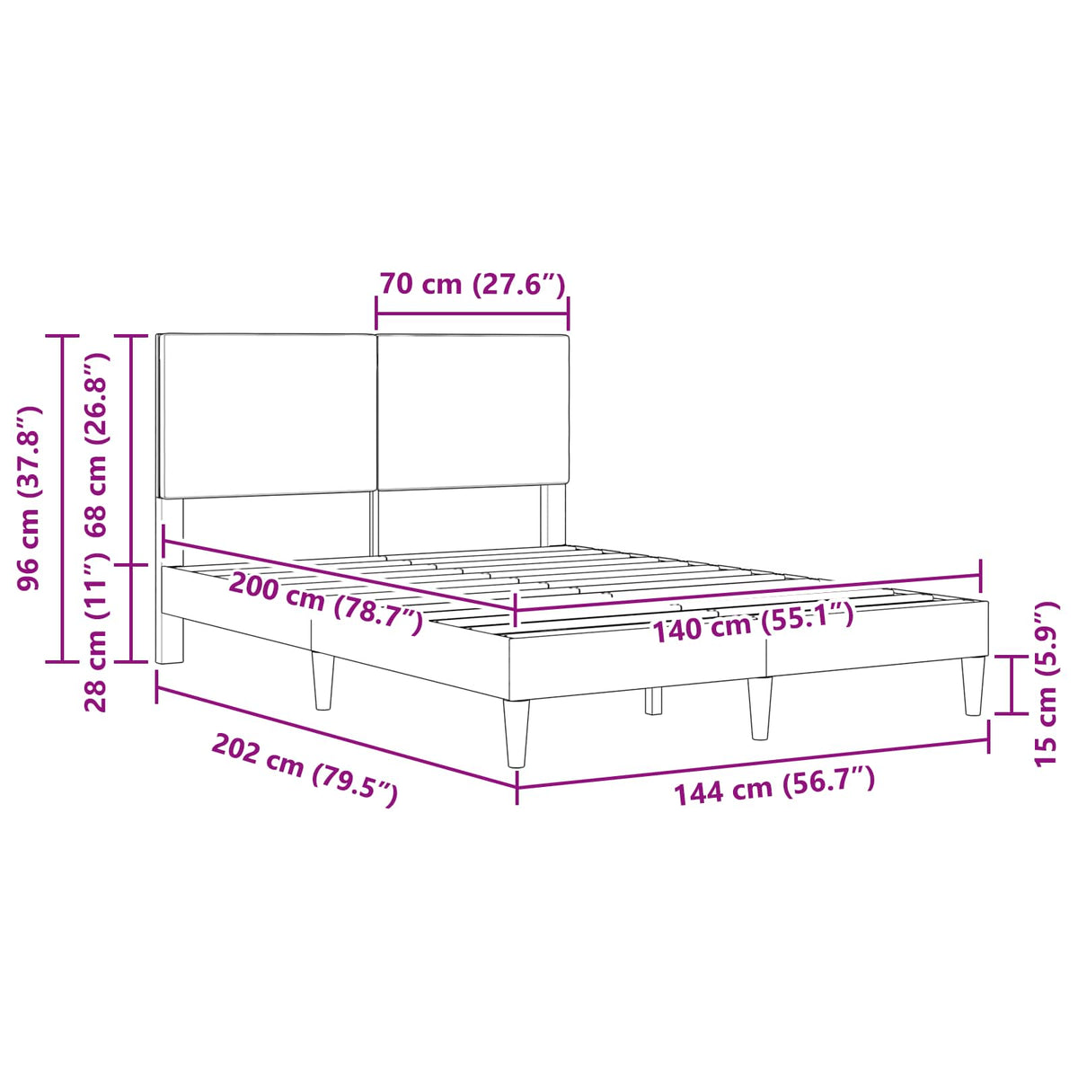 Struttura del letto Grigio Scuro 140 x 200 cm Tessuto in Cords | homemem39
