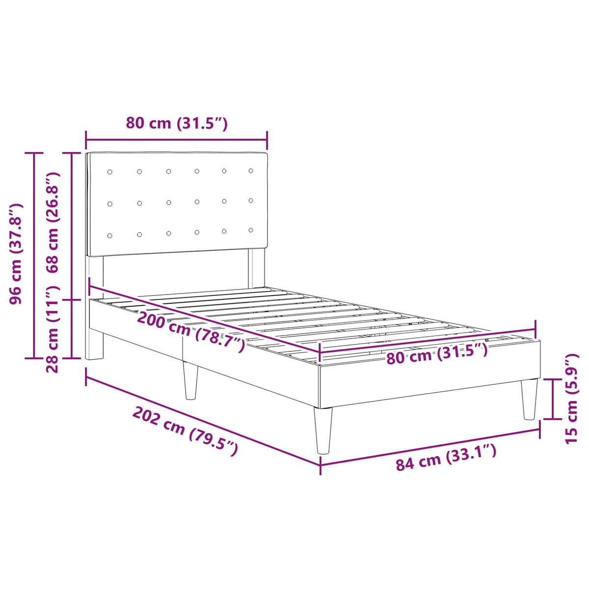 Struttura del letto Verde Scuro 80 x 200 cm Tessuto | homemem39