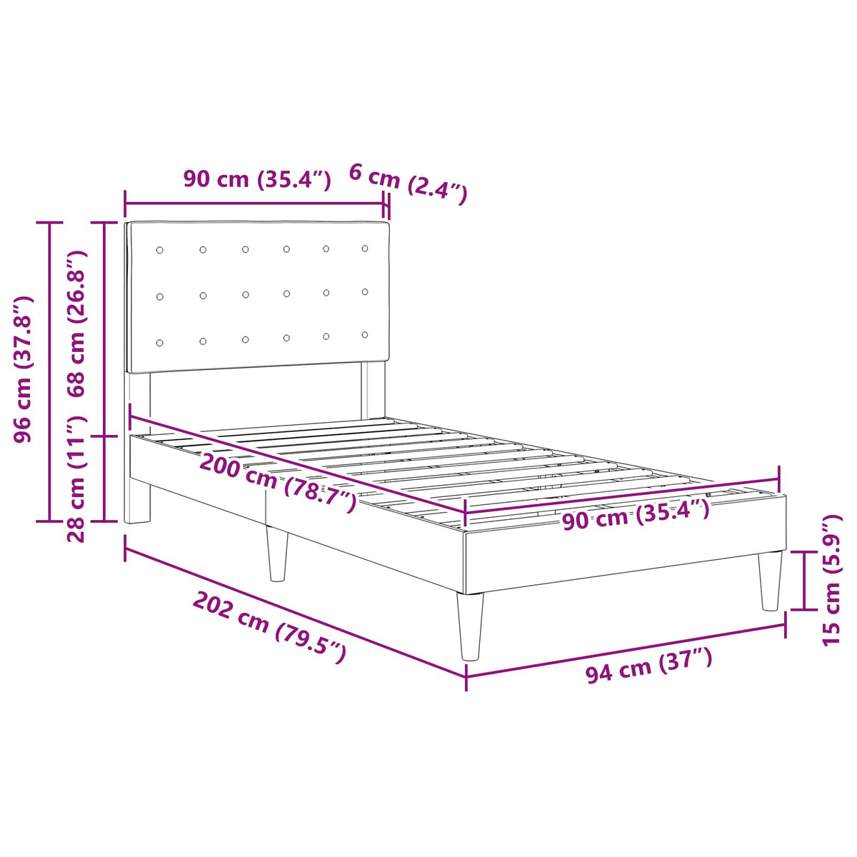 Struttura del letto con testiera Tortora 90 x 200 cm Tessuto | homemem39