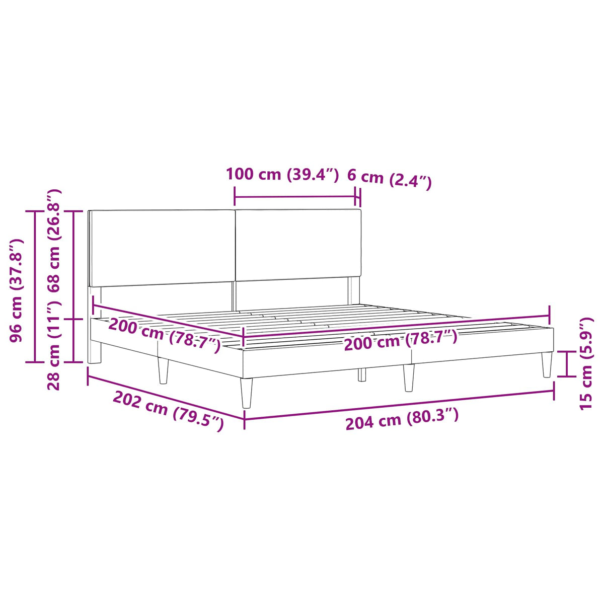 Struttura del letto Grigio Chiaro 200 x 200 cm Tessuto | homemem39