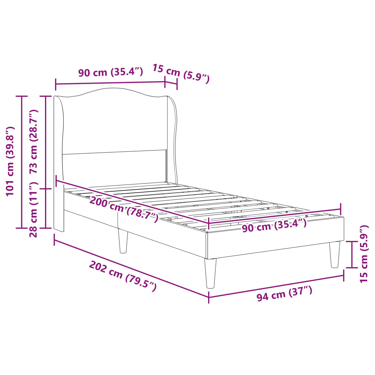 Struttura del letto con testiera Blu 90 x 200 cm Velluto | homemem39