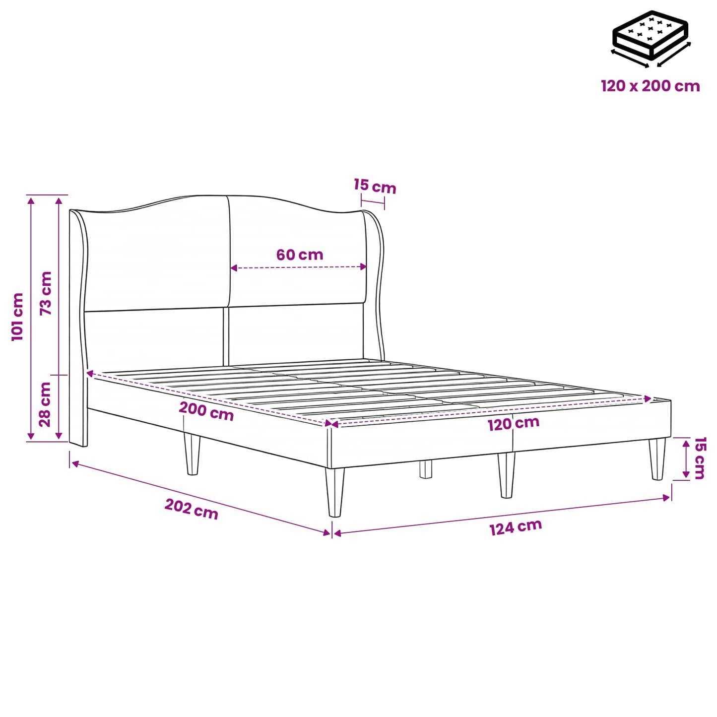 Struttura del letto con testiera Rosa 120 x 200 cm Velluto | homemem39