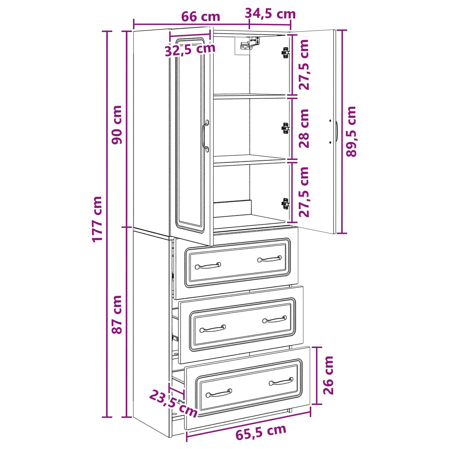 Set di armadi 2 pcs Nero 66 x 34,5 x 87 cm Legno ingegnerizzato | homemem39