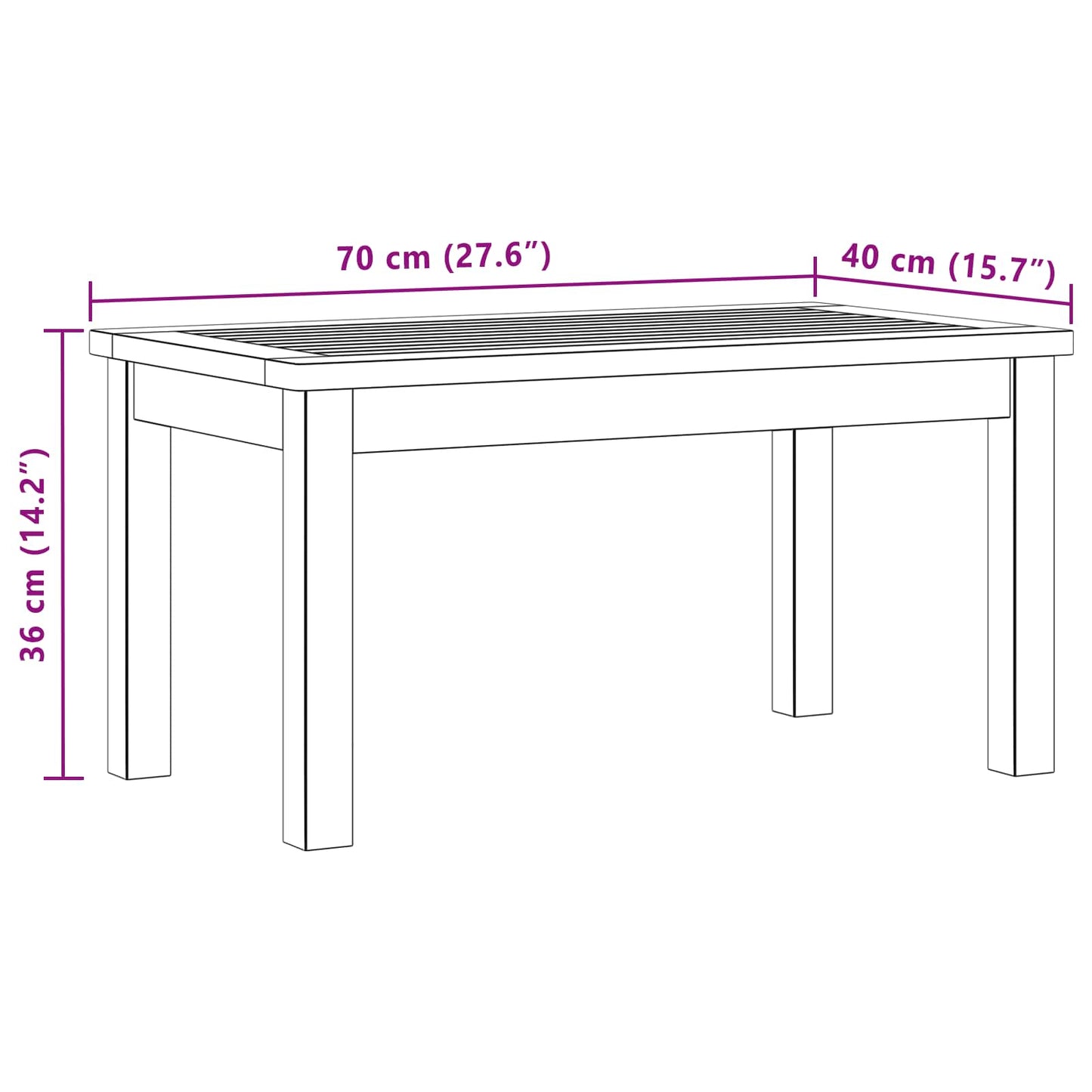 Tavolino da salotto Acacia chiaro 70 x 40 x 36 cm