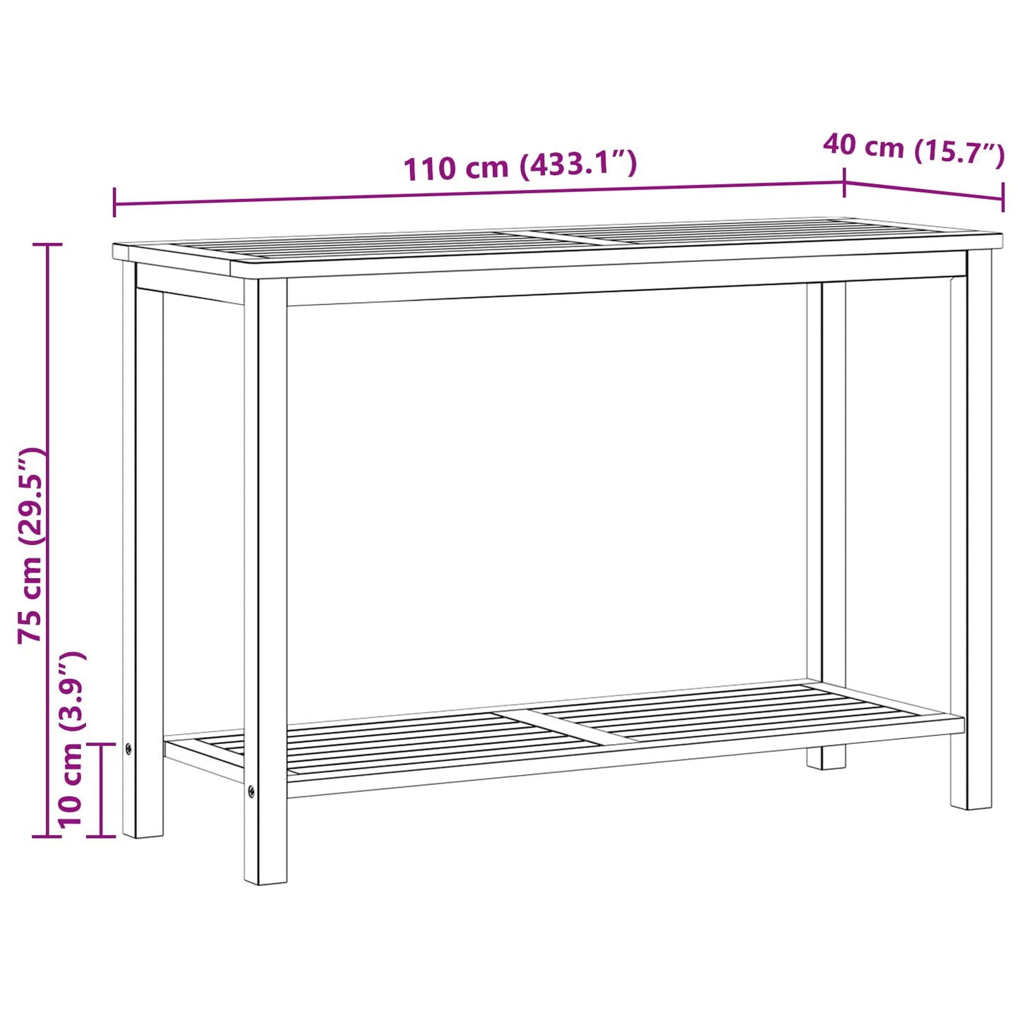 Tavolo consolle da giardino Acacia chiaro 110 x 40 x 75 cm