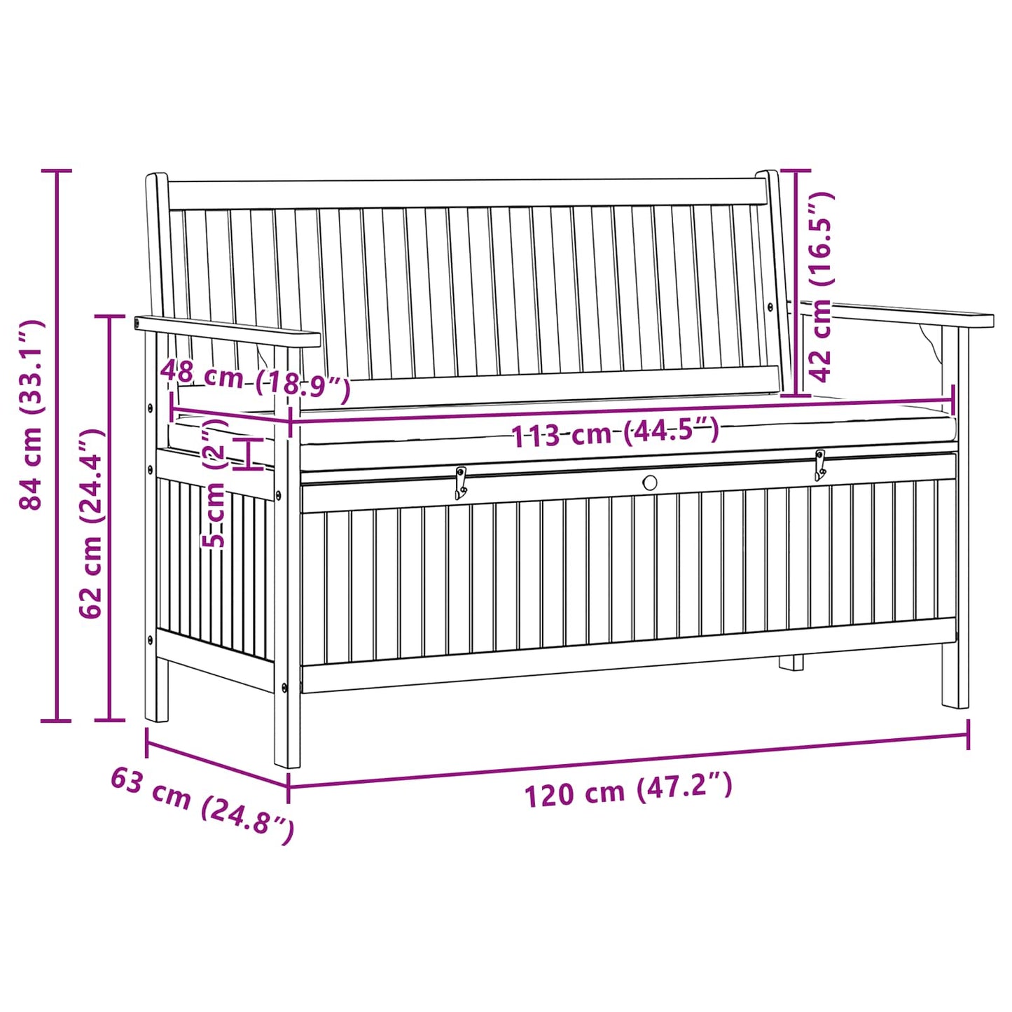 Panchina con contenitore 120 x 63 x 84 cm Acacia Solido | homemem39
