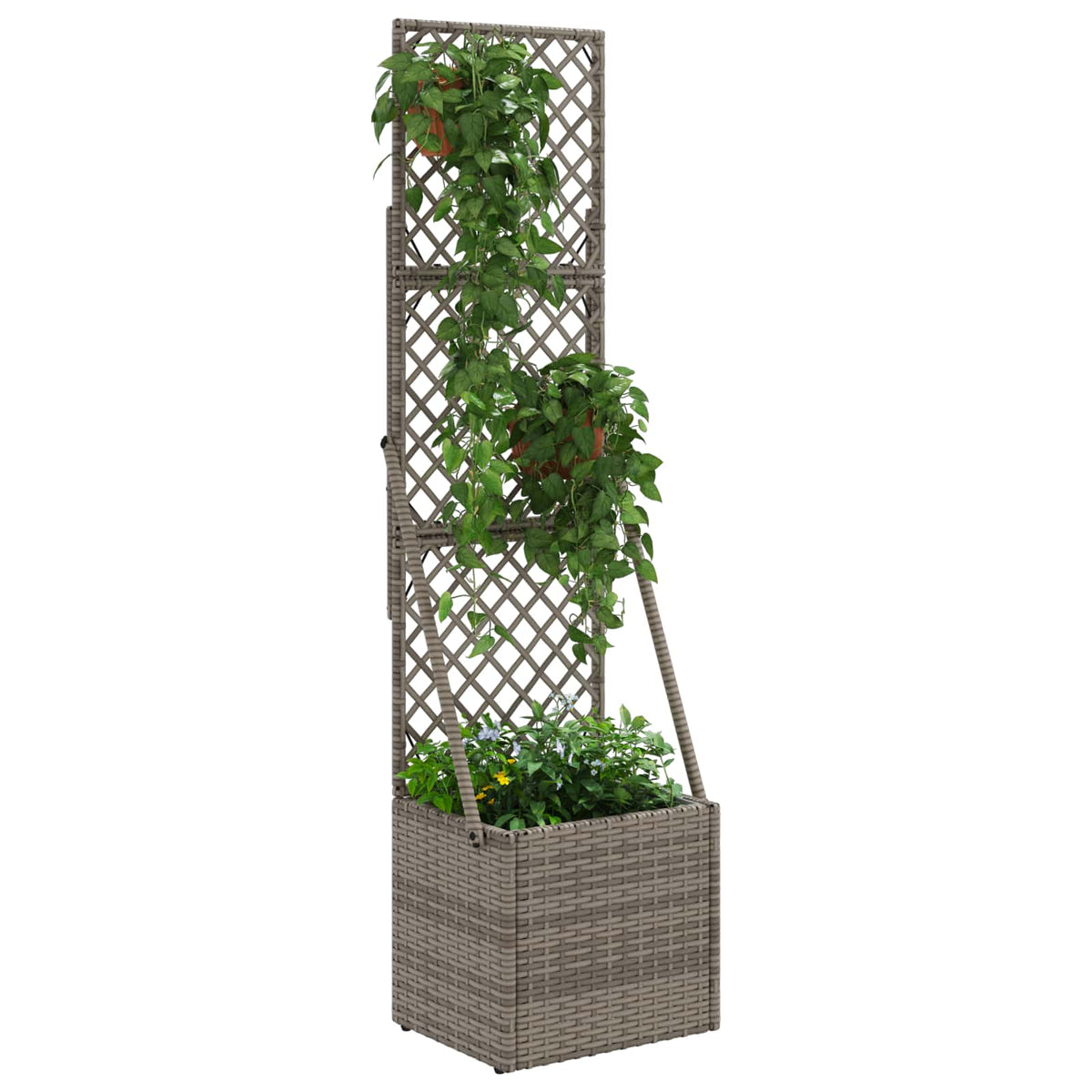 Vaso da Giardino con Trellis Grigio 35 x 30 x 135 cm polyrattan - homemem39