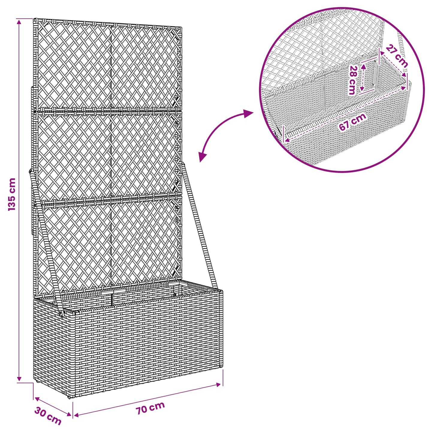 Vaso da Giardino con Trellis Grigio 70 x 30 x 135 cm polyrattan | homemem39