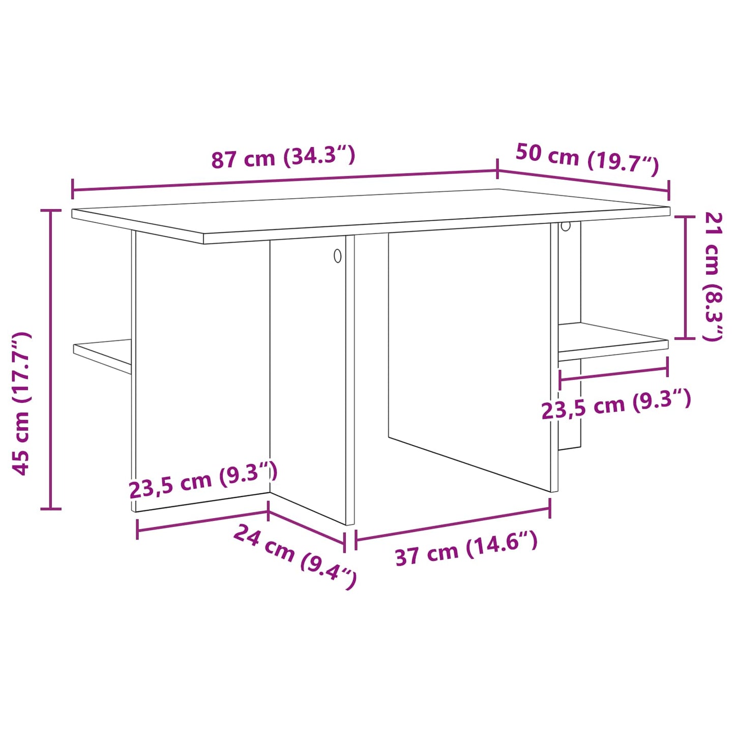 Tavolino da salotto Quercia Affumicata 87 x 50 x 45 cm | homemem39