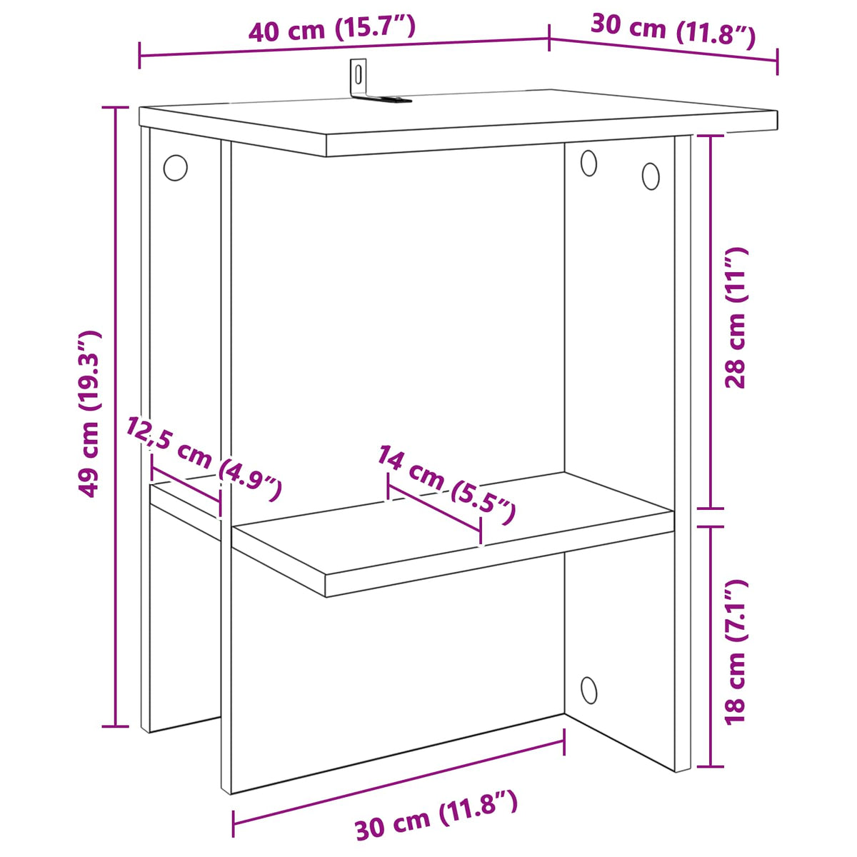 Tavolino da salotto Rovere Nero 40 x 30 x 49 cm | homemem39