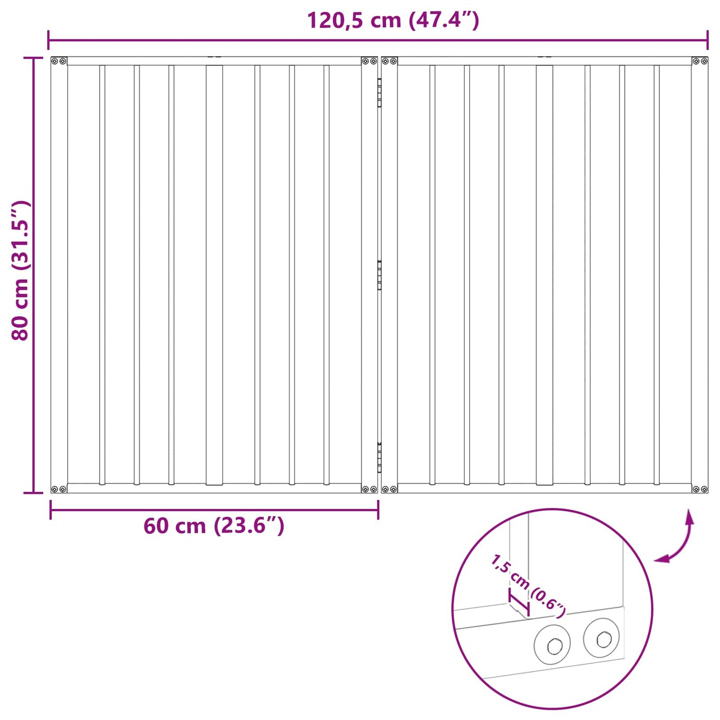 Cancello per cani 2 pcs Nero 60 x 80 cm Acciaio zincato | homemem39