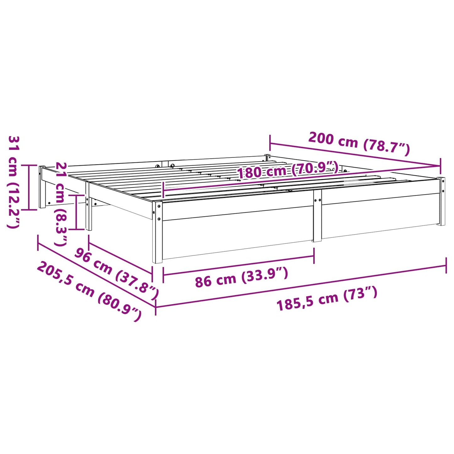 Struttura del letto Marrone cerato 180 x 200 cm