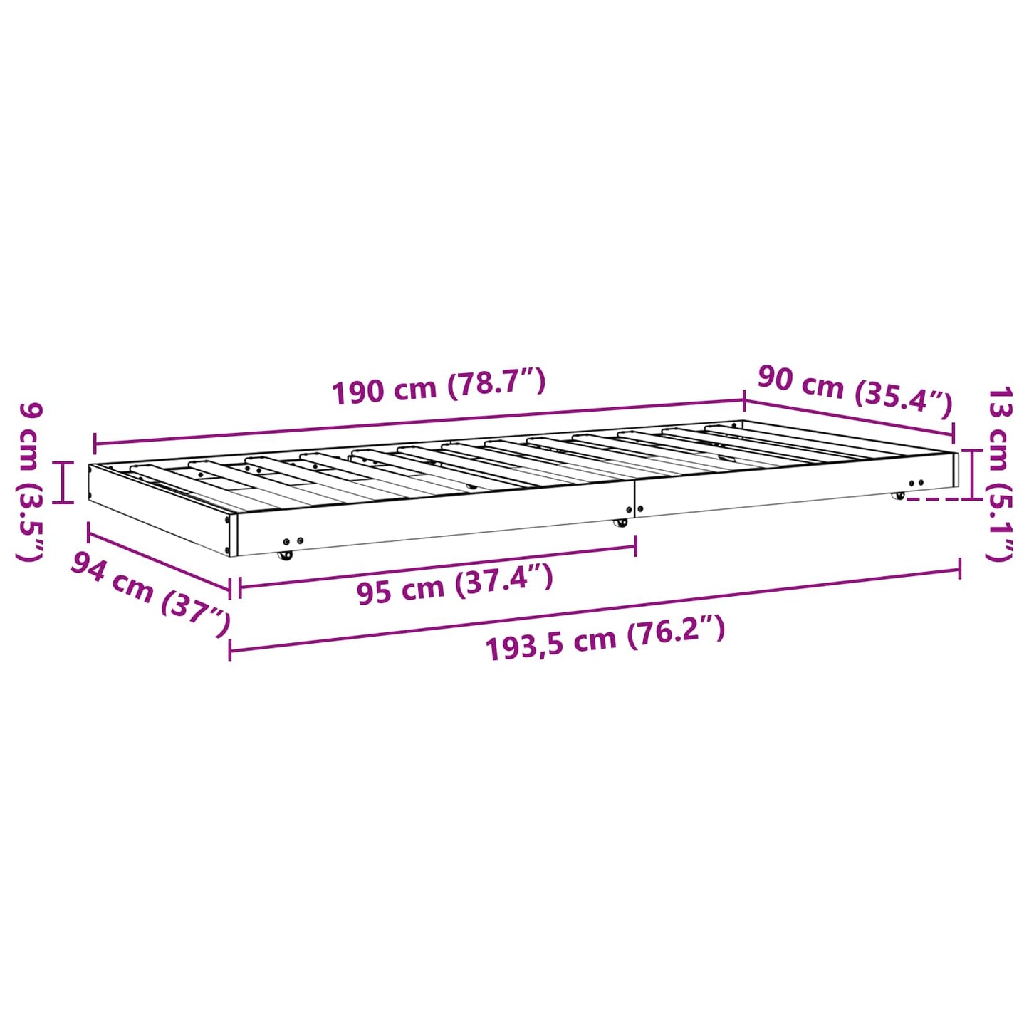 Struttura del letto Marrone cerato 90 x 190 cm Pino massello | homemem39