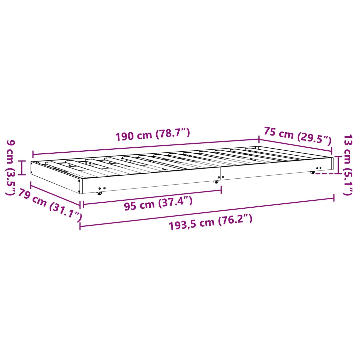 Struttura del letto Marrone cerato 70 x 190 cm Pino massello