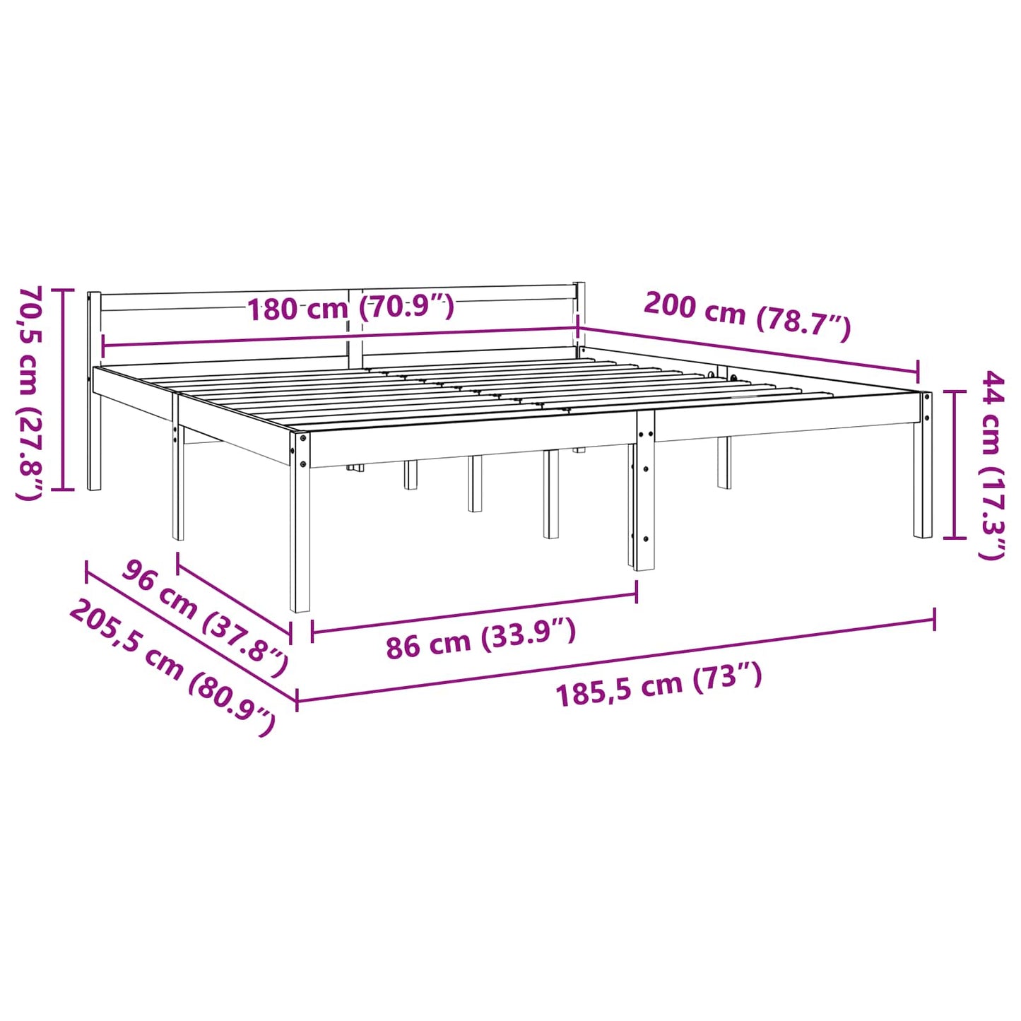 Struttura del letto Marrone cerato 180 x 200 cm Pino massello