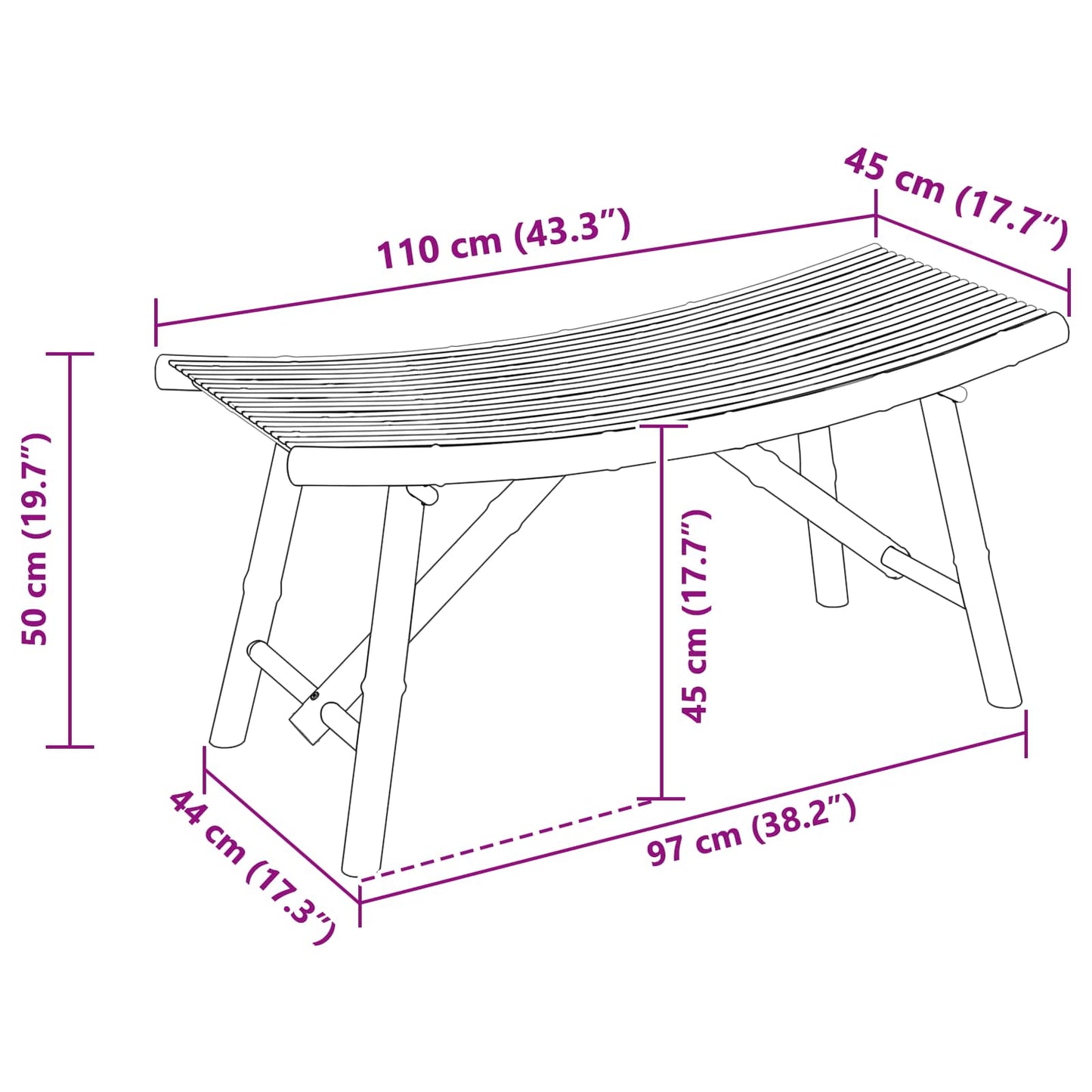 Panchina da giardino 110 x 45 x 50 cm Bambù Naturale