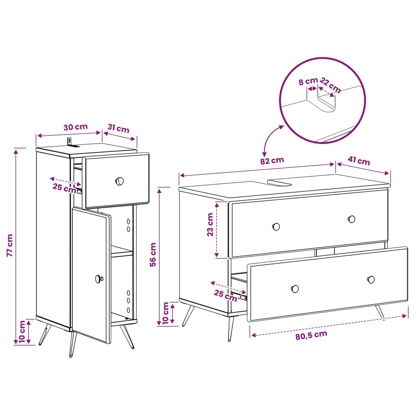 Set di Armadi da Bagno da 2 Pezzi BREDA Rovere Artigianale | homemem39