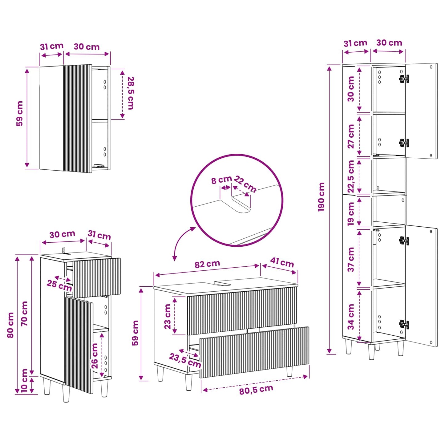 Set di Mobili da Bagno da 4 Pezzi ARNHEM Nero | homemem39
