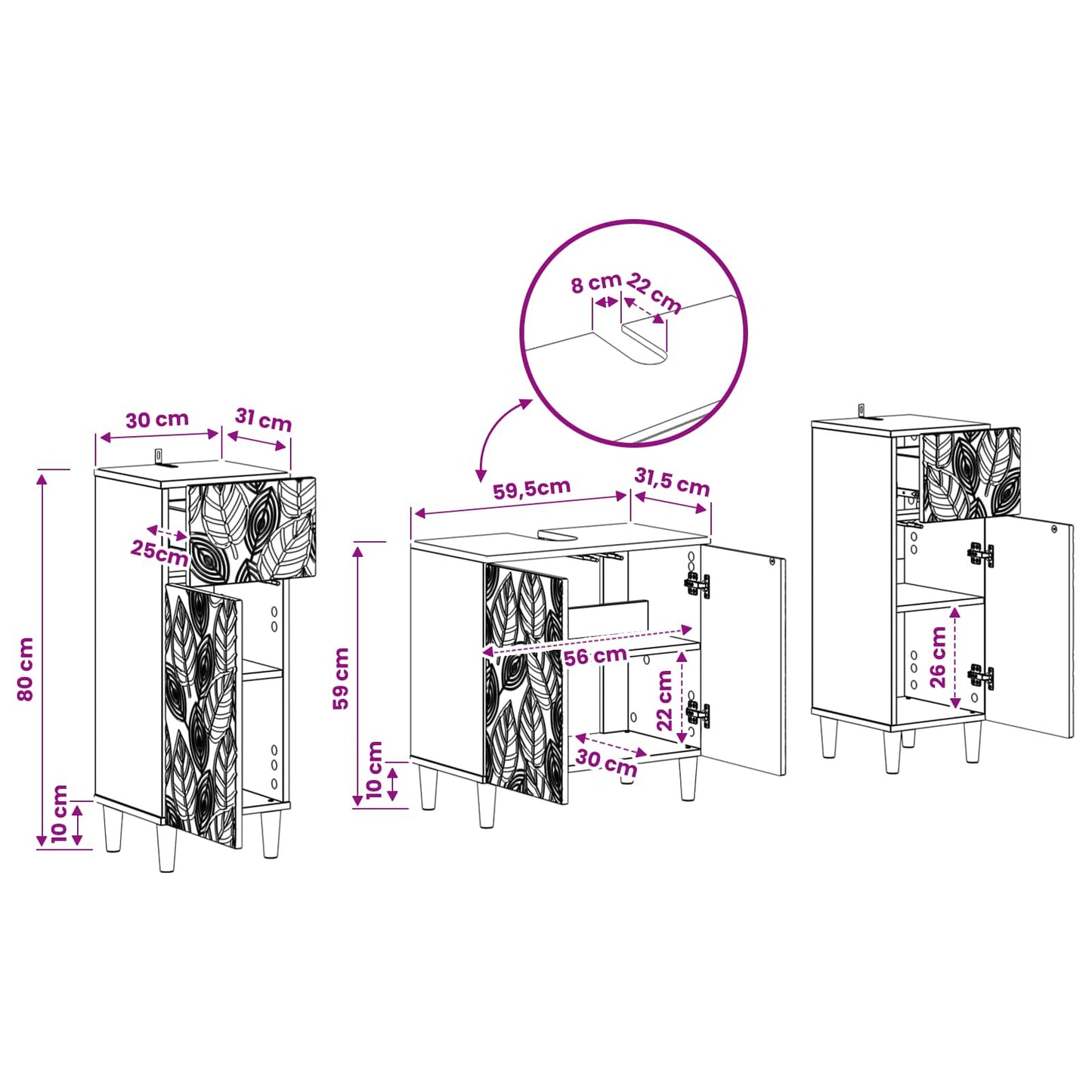 Set di Armadi da Bagno da 2 Pezzi DELFT Bianco Lucido | homemem39