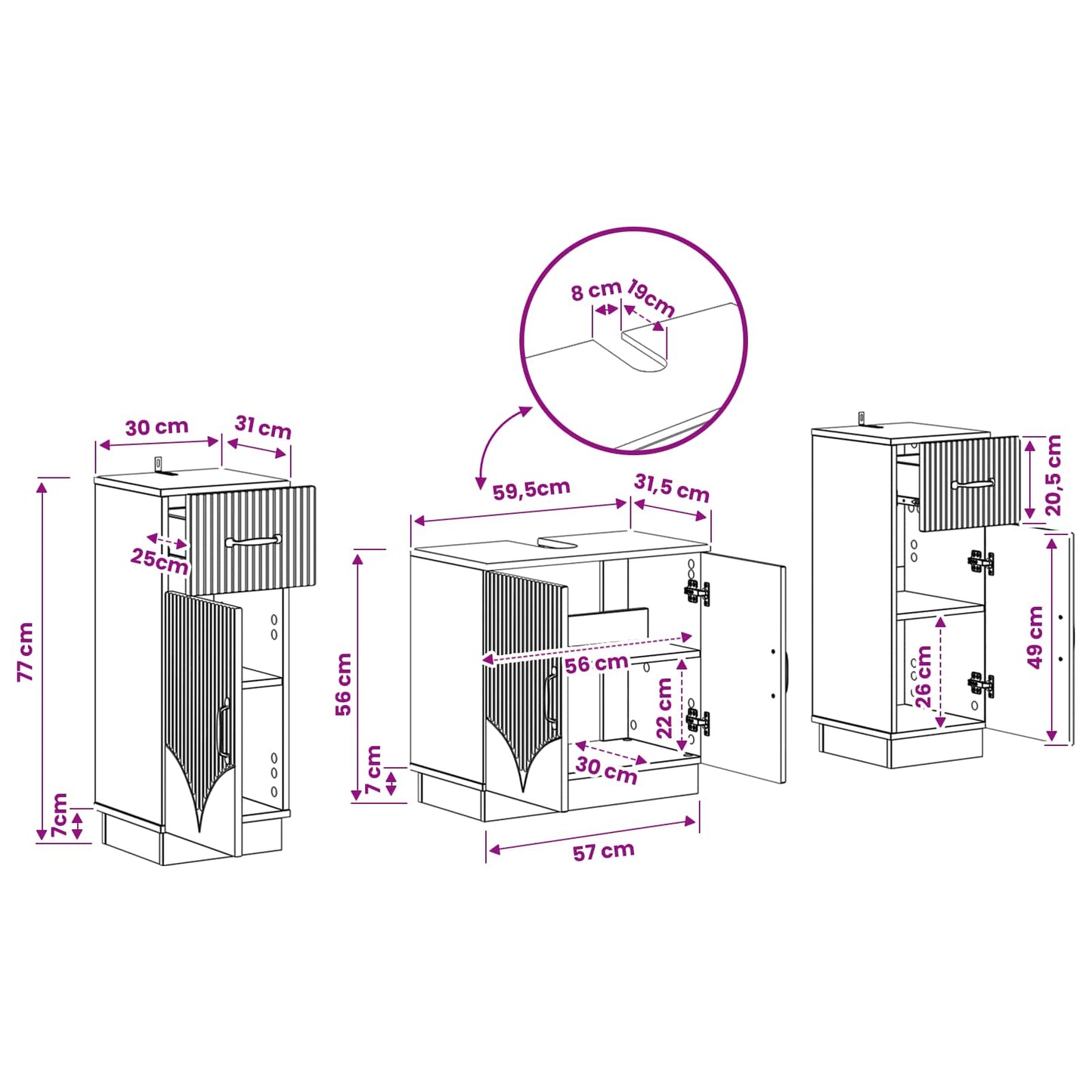 Set di Armadi da Bagno da 2 Pezzi HOORN Sonoma grigio
