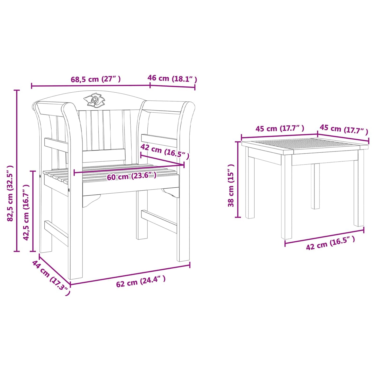Set da giardino con divano a rosa 3 pcs | homemem39