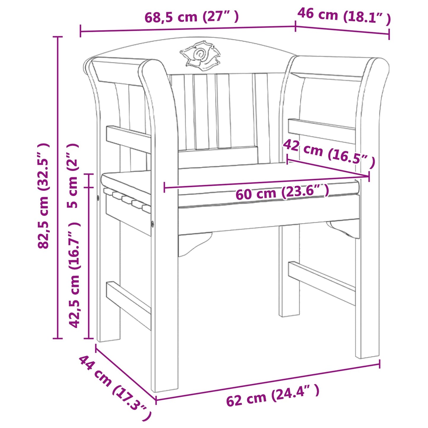 panchina Finitura ad Olio Naturale 68,5 x 46 x 82,5 cm