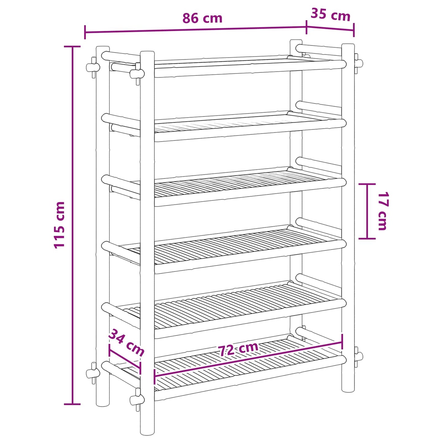 Scarpiera con lo scaffale Naturale 6 ripiani Bambù