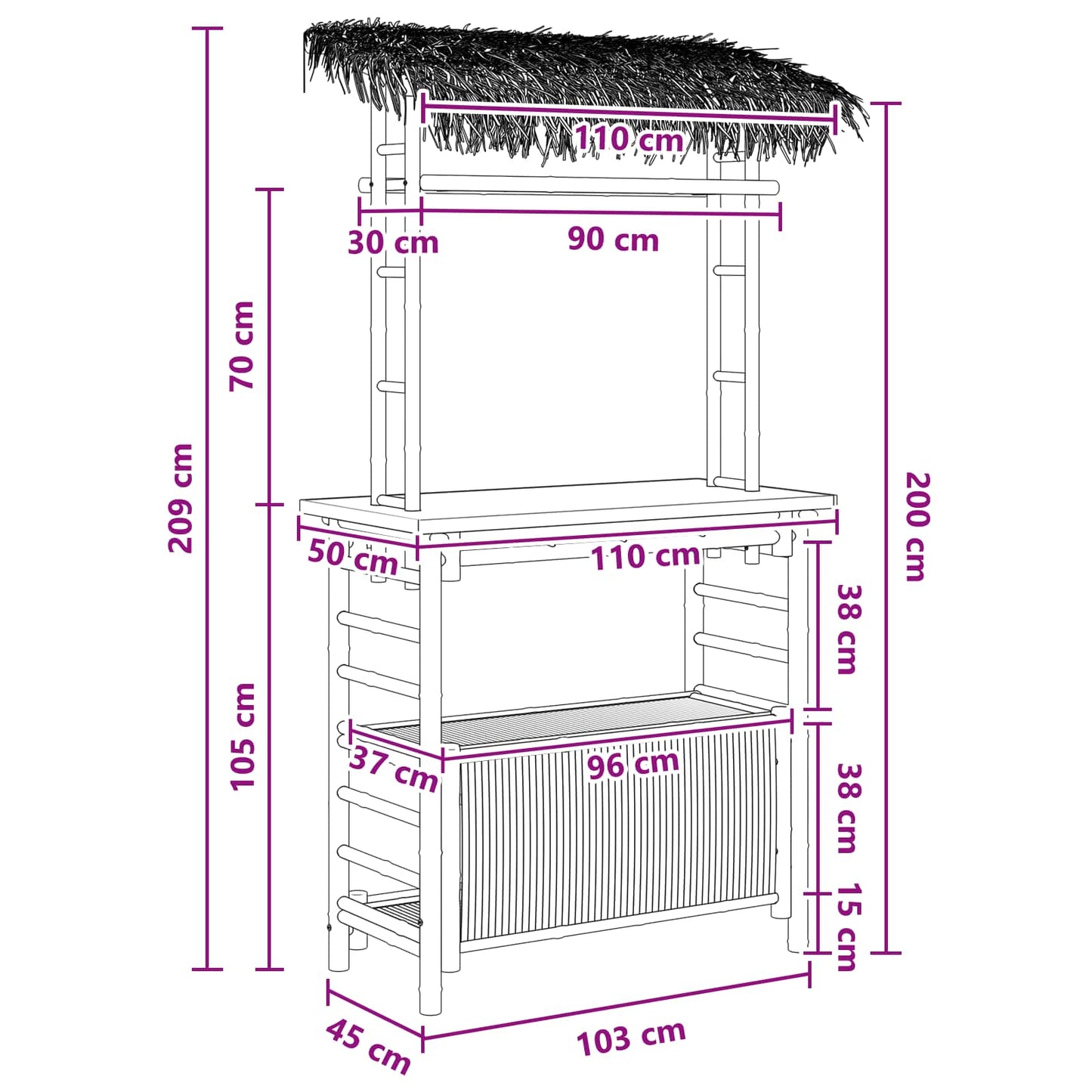 Tavolo da bar da esterno Naturale 110 x 50 x 209 cm Bambù | homemem39